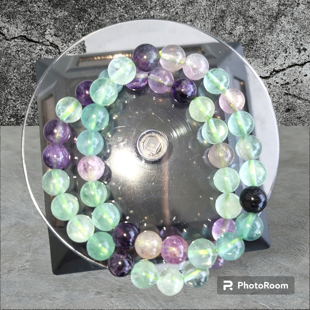 2 Gorgeous Rainbow Fluorite Crystal Bracelets